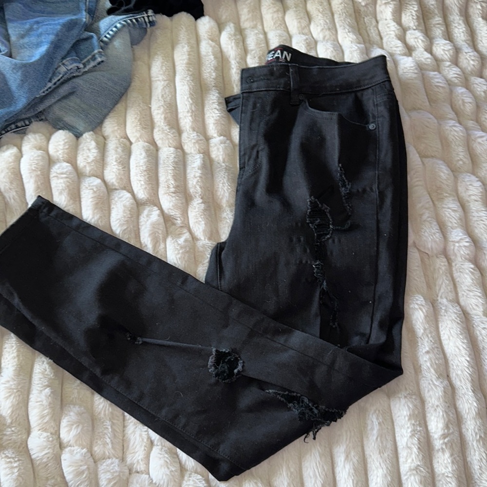 Size 11, black, distressed, stretchy skinny jeans